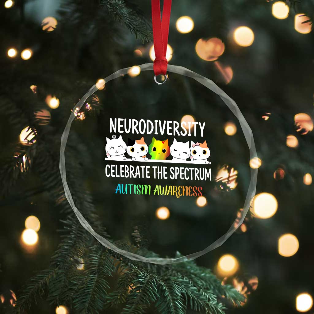 Cute Cats Autism Embrace Crystal Glass Ornament Neurodiversity Celebrate The Spectrum TS02 Print Your Wear