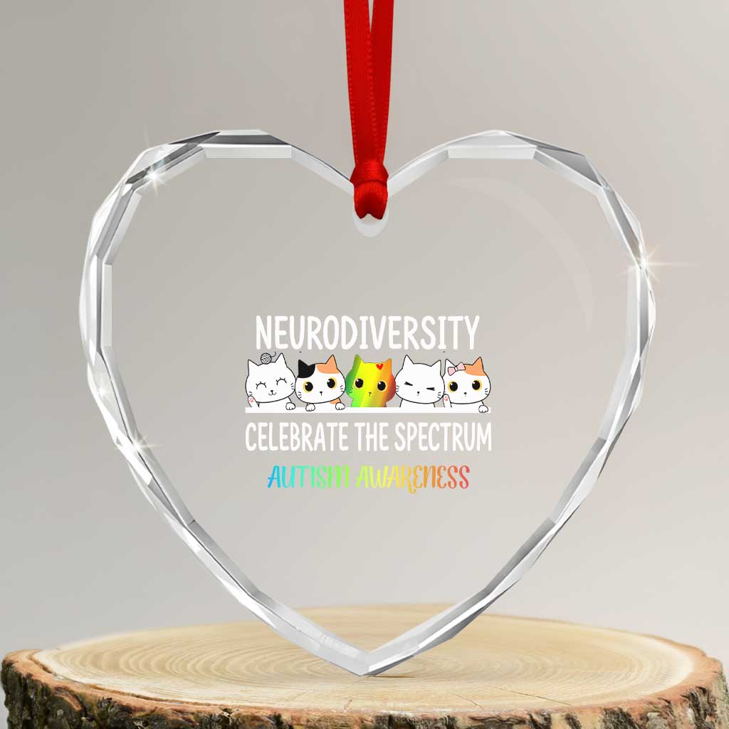 Cute Cats Autism Embrace Heart Crystal Glass Ornament Neurodiversity Celebrate The Spectrum TS02 Transparent Glass 3'' Heart Print Your Wear