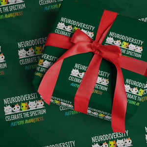 Cute Cats Autism Embrace Wrapping Paper Roll Neurodiversity Celebrate The Spectrum TS02 Green Print Your Wear