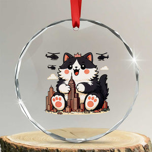 Funny Giant Cat Monster Invades City Crystal Glass Ornament Cat Lover Gift TS12 Transparent Glass 3'' Circle Print Your Wear