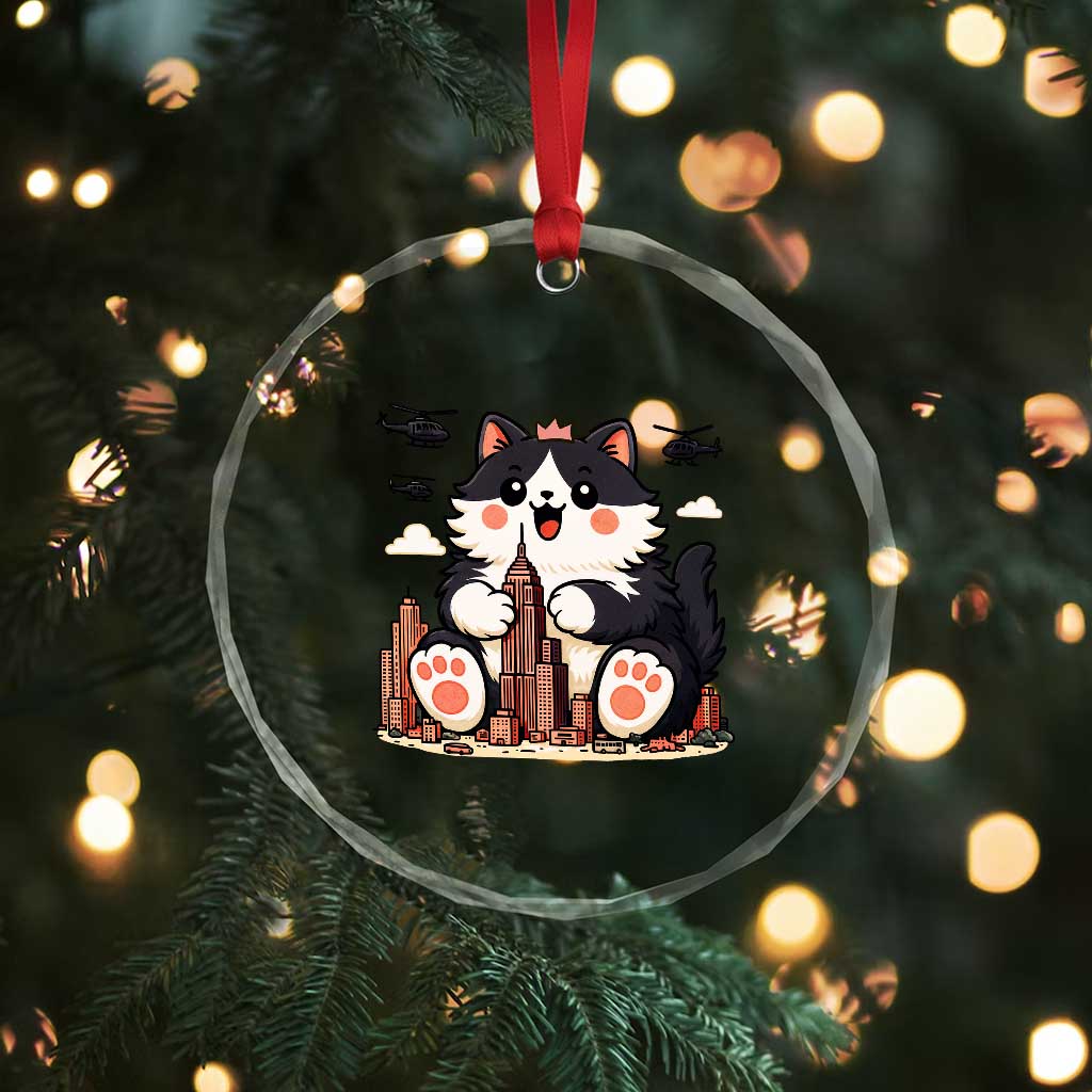 Funny Giant Cat Monster Invades City Crystal Glass Ornament Cat Lover Gift TS12 Print Your Wear