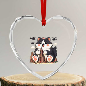 Funny Giant Cat Monster Invades City Heart Crystal Glass Ornament Cat Lover Gift TS12 Transparent Glass 3'' Heart Print Your Wear