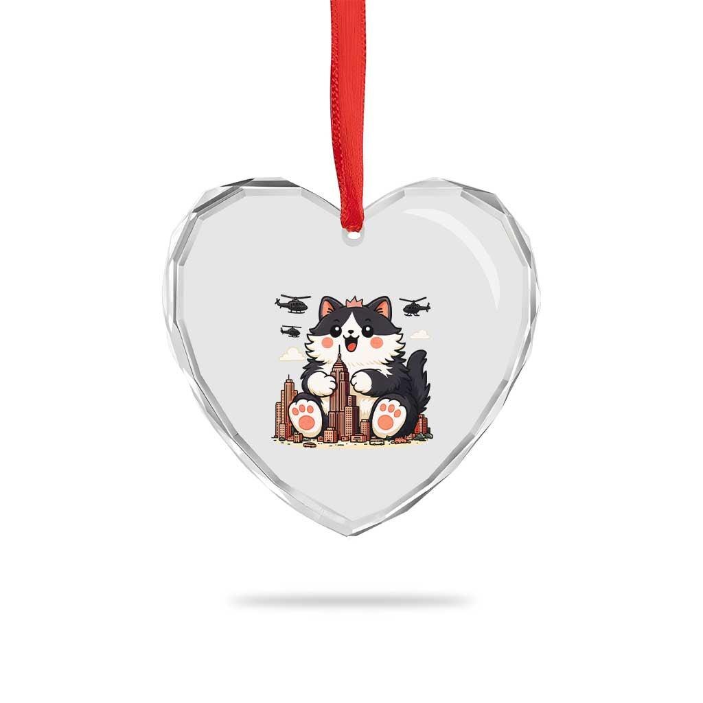 Funny Giant Cat Monster Invades City Heart Crystal Glass Ornament Cat Lover Gift TS12 Print Your Wear