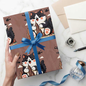 Funny Giant Cat Monster Invades City Wrapping Paper Roll Cat Lover Gift TS12 Mocha Print Your Wear