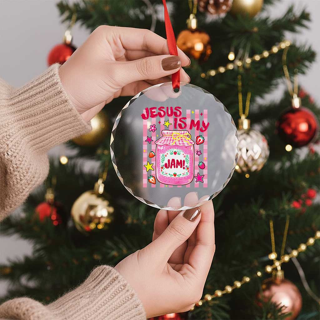 Cute Christian Faith Preppy Graphic Crystal Glass Ornament Jesus Is My Jam Strawberry Fruit Jar