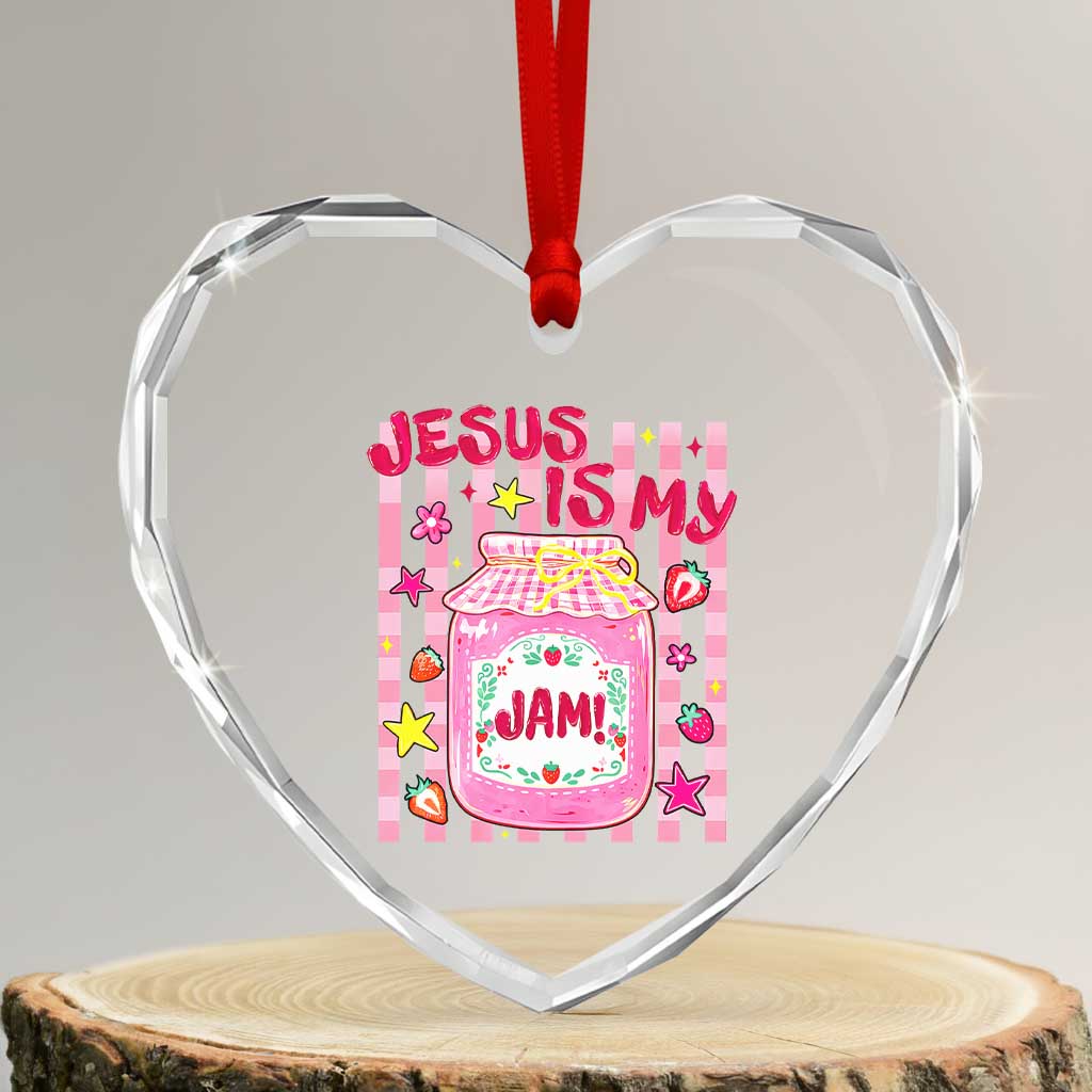 Cute Christian Faith Preppy Graphic Heart Crystal Glass Ornament Jesus Is My Jam Strawberry Fruit Jar TS02 Transparent Glass 3'' Heart Print Your Wear