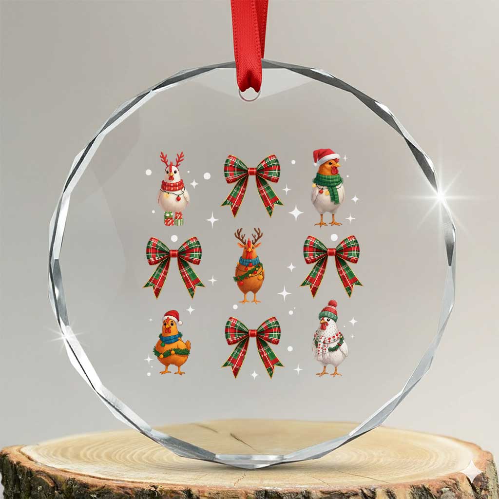 Cute Christmas Chicken With Xmas Coquette Bow Crystal Glass Ornament TS12 Transparent Glass 3'' Circle Print Your Wear