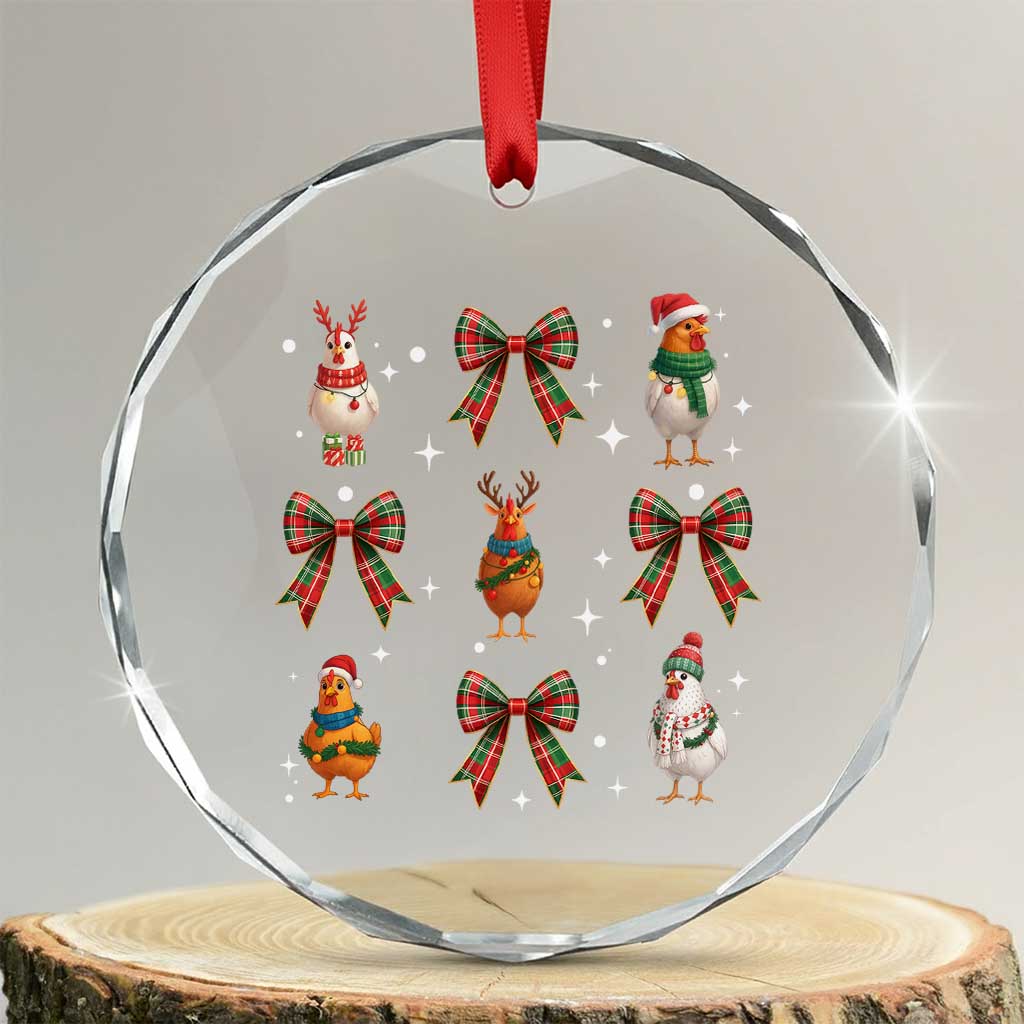 Cute Christmas Chicken With Xmas Coquette Bow Crystal Glass Ornament TS12 Transparent Glass 3'' Circle Print Your Wear