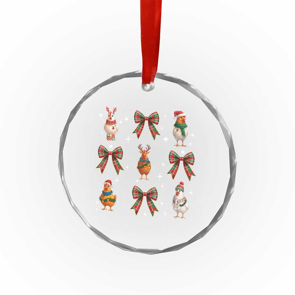 Cute Christmas Chicken With Xmas Coquette Bow Crystal Glass Ornament TS12 Transparent Glass 3'' Circle Print Your Wear