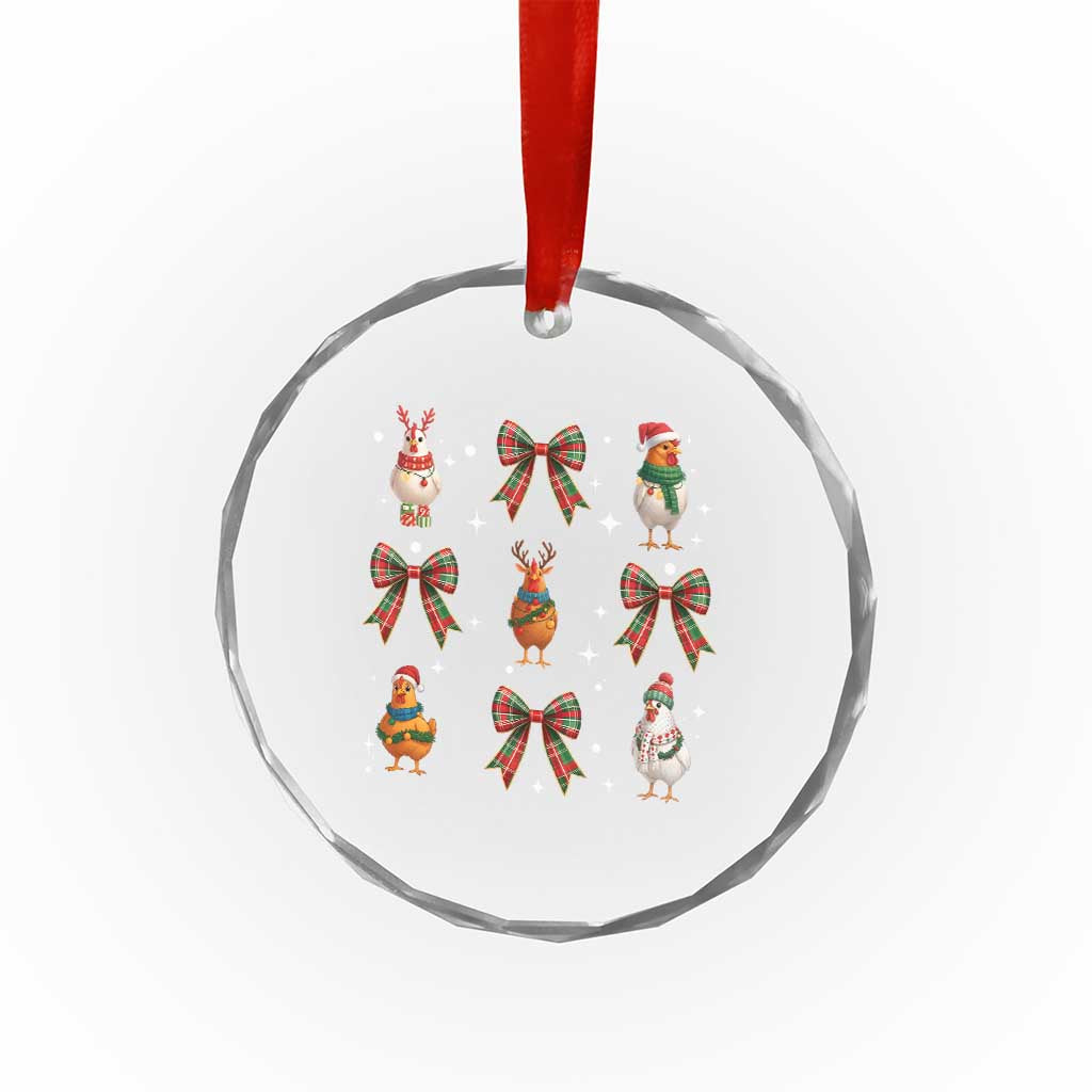 Cute Christmas Chicken With Xmas Coquette Bow Crystal Glass Ornament TS12 Print Your Wear