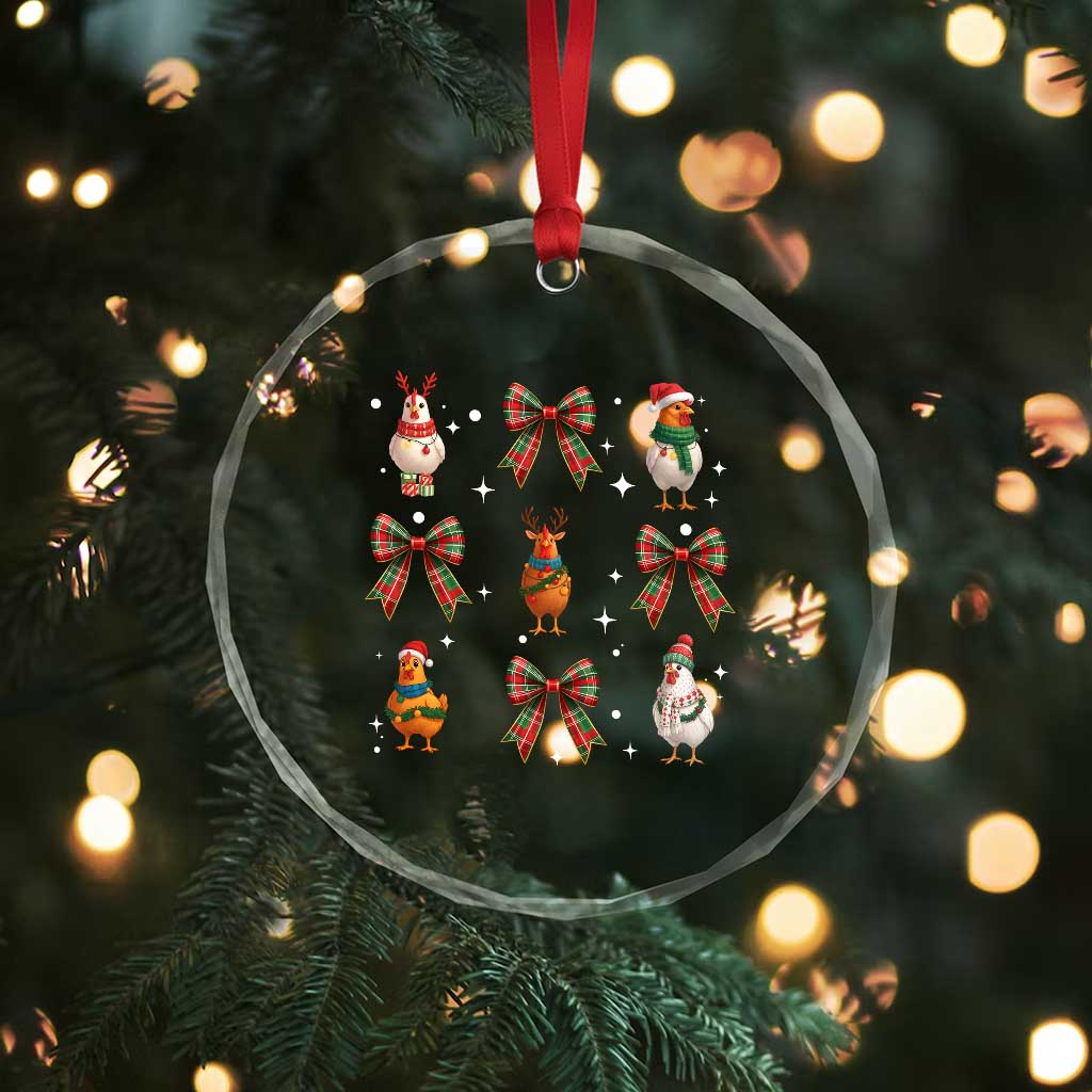 Cute Christmas Chicken With Xmas Coquette Bow Crystal Glass Ornament TS12 Print Your Wear