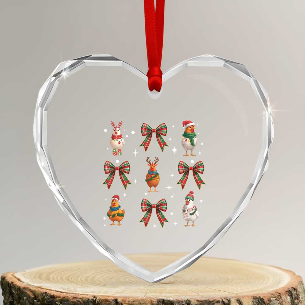 Cute Christmas Chicken With Xmas Coquette Bow Heart Crystal Glass Ornament TS12 Transparent Glass 3'' Heart Print Your Wear