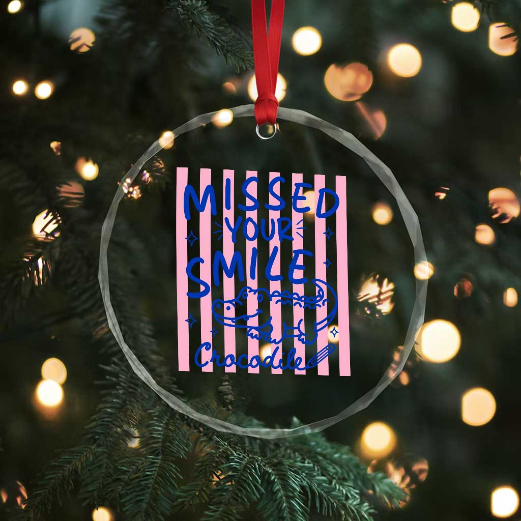 Cute Crocodile Pun Back To School Retro Preppy Crystal Glass Ornament Missed Your Smile Crocodile