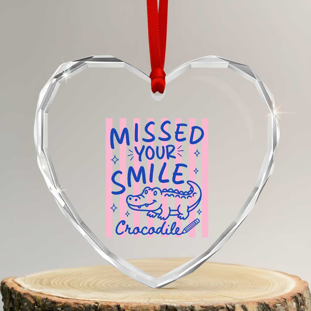 Cute Crocodile Pun Back To School Retro Preppy Heart Crystal Glass Ornament Missed Your Smile Crocodile