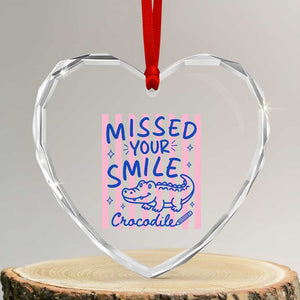 Cute Crocodile Pun Back To School Retro Preppy Heart Crystal Glass Ornament Missed Your Smile Crocodile