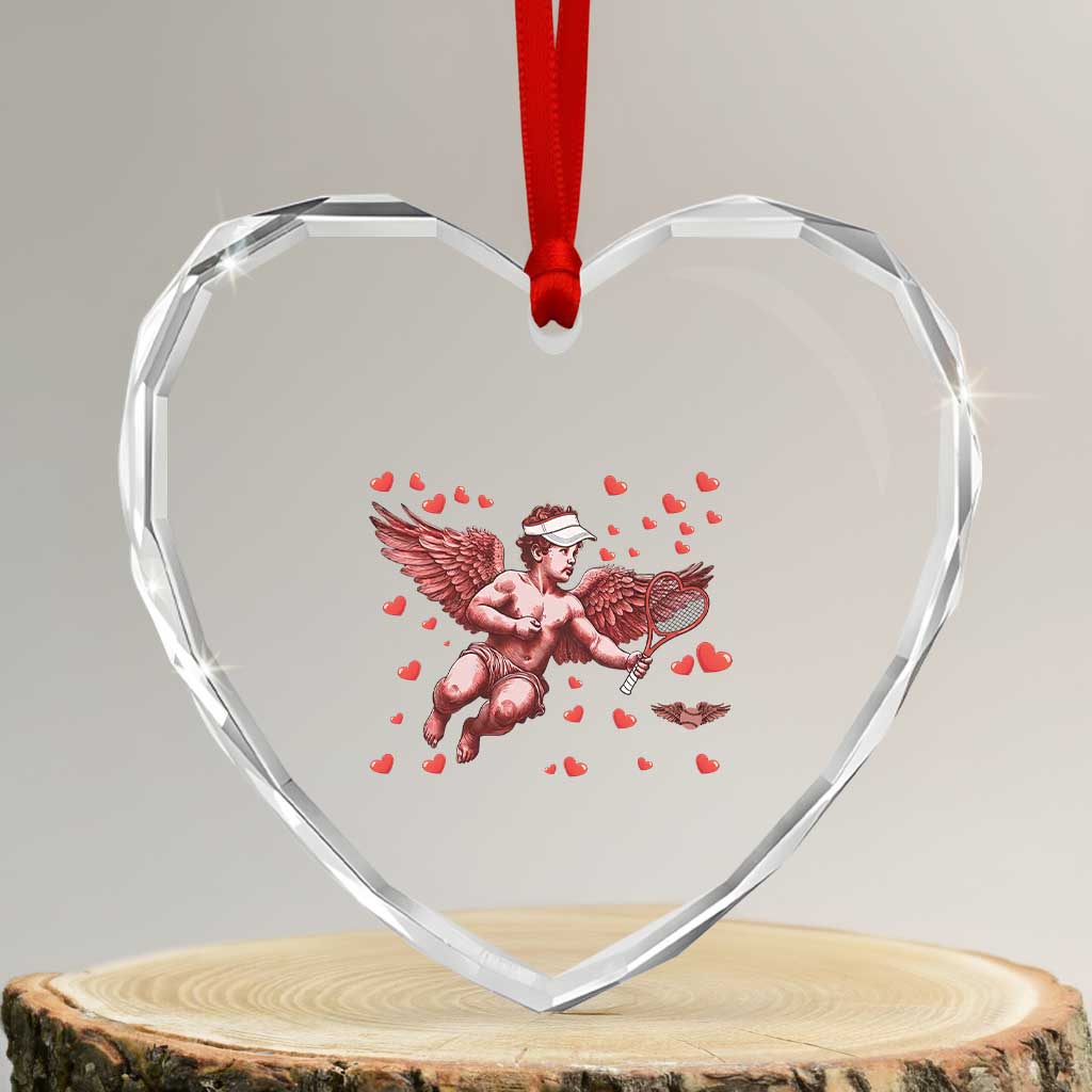 Cute Cupid Tennis Angel Heart Crystal Glass Ornament Valentines Day Gift TS12 Transparent Glass 3'' Heart Print Your Wear