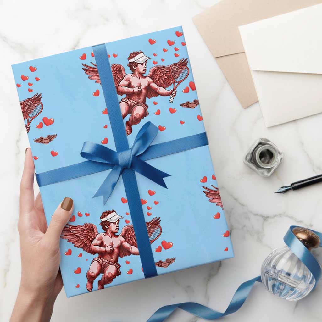 Cute Cupid Tennis Angel Wrapping Paper Roll Valentines Day Gift TS12 Light Blue Print Your Wear