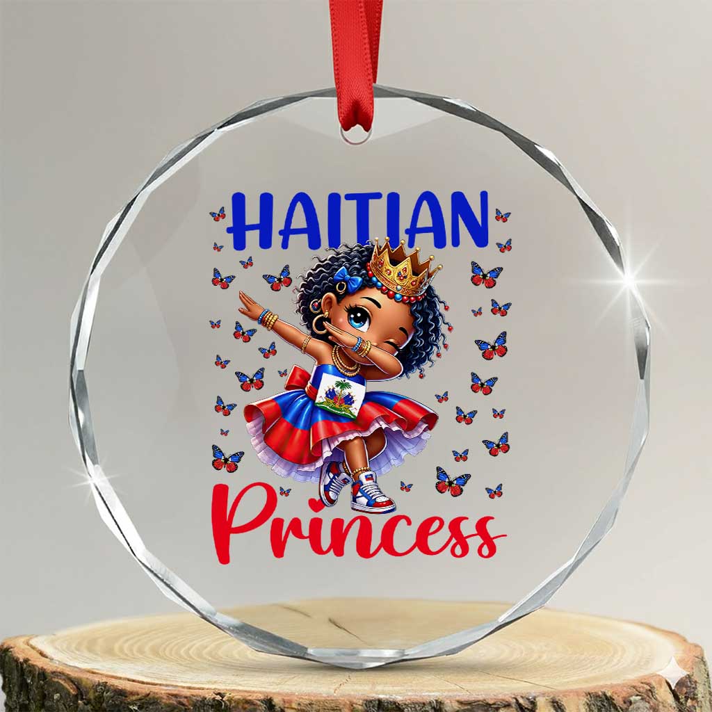 Cute Dabbing Haitian Princess Kids Graphic Crystal Glass Ornament Haiti Heritage Pride TS02 Transparent Glass 3'' Circle Print Your Wear
