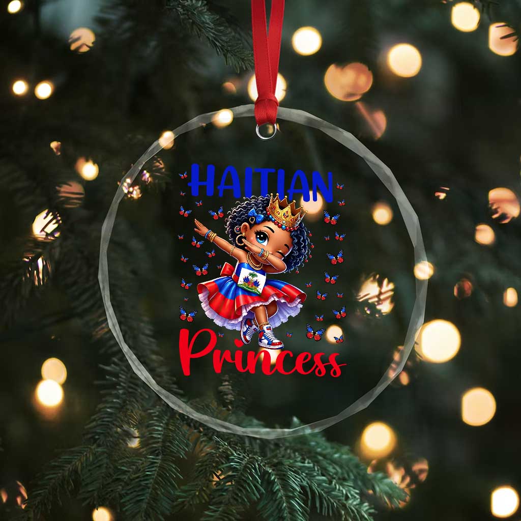 Cute Dabbing Haitian Princess Kids Graphic Crystal Glass Ornament Haiti Heritage Pride TS02 Print Your Wear