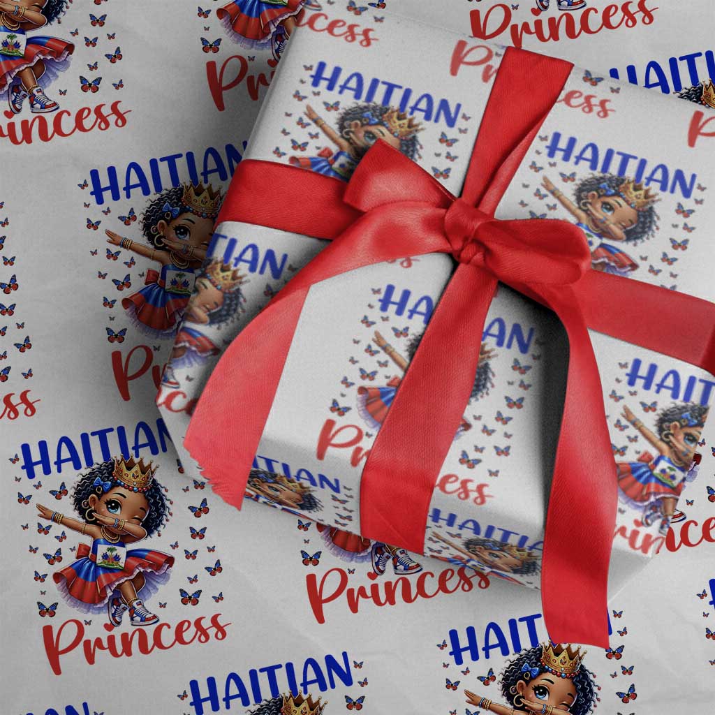 Cute Dabbing Haitian Princess Kids Graphic Wrapping Paper Roll Haiti Heritage Pride TS02 White Print Your Wear
