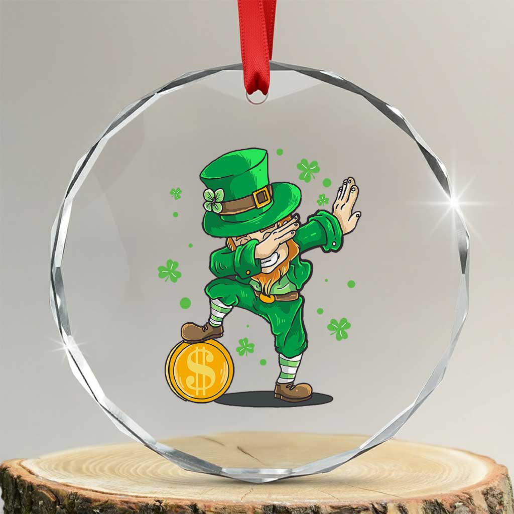 Cute Dabbing Leprechaun Crystal Glass Ornament Funny St Patricks Day TS02 Transparent Glass 3'' Circle Print Your Wear