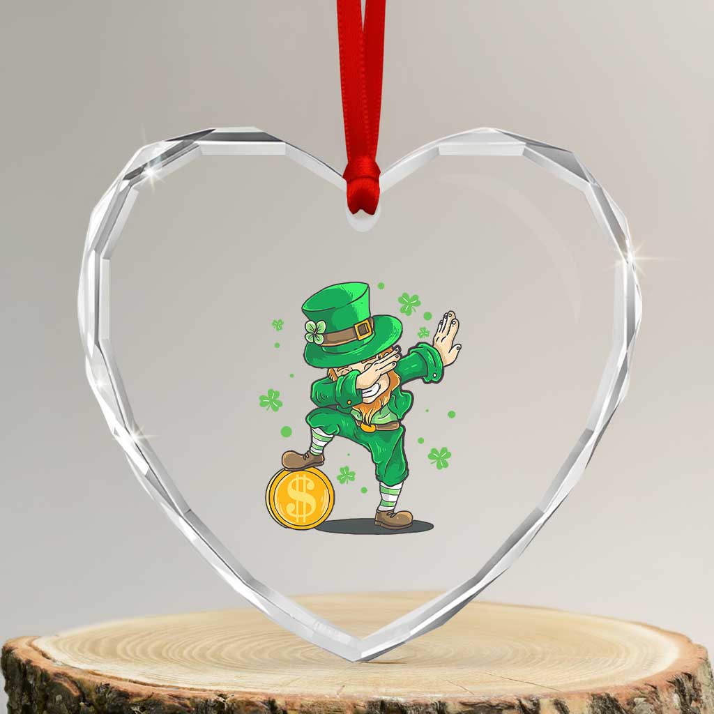 Cute Dabbing Leprechaun Heart Crystal Glass Ornament Funny St Patricks Day TS02 Transparent Glass 3'' Heart Print Your Wear