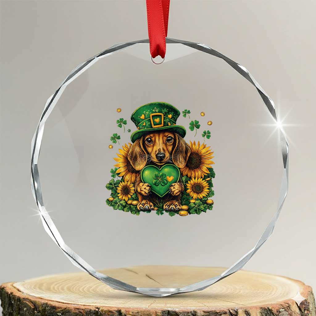 Cute Dachshund Leprechaun Crystal Glass Ornament Shamrock St. Patrick's Day Dog Lover TS02 Transparent Glass 3'' Circle Print Your Wear