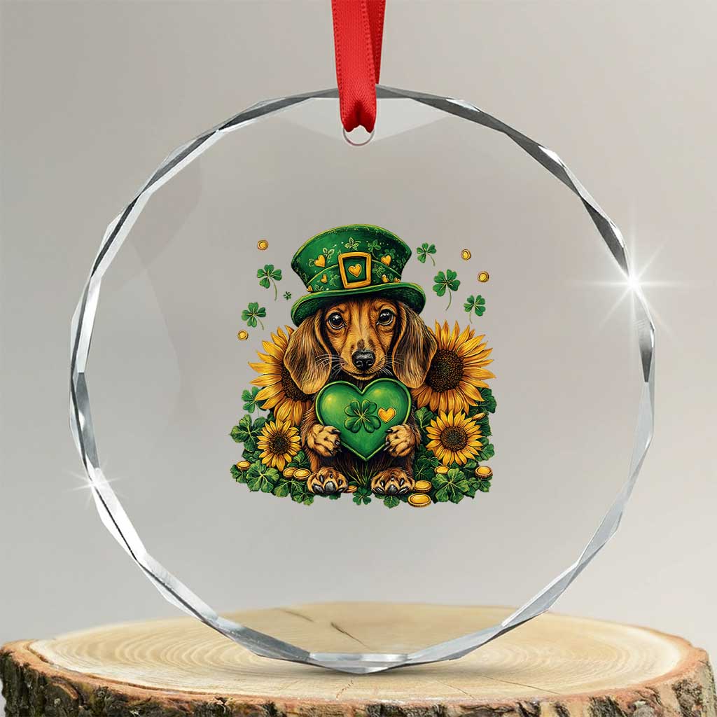 Cute Dachshund Leprechaun Crystal Glass Ornament Shamrock St. Patrick's Day Dog Lover TS02 Transparent Glass 3'' Circle Print Your Wear