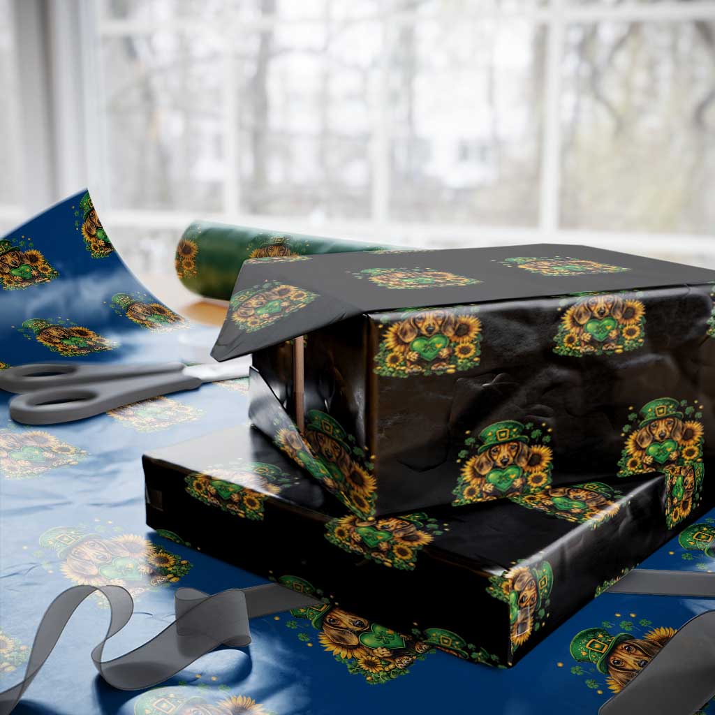 Cute Dachshund Leprechaun Wrapping Paper Roll Shamrock St. Patrick's Day Dog Lover TS02 Black Print Your Wear
