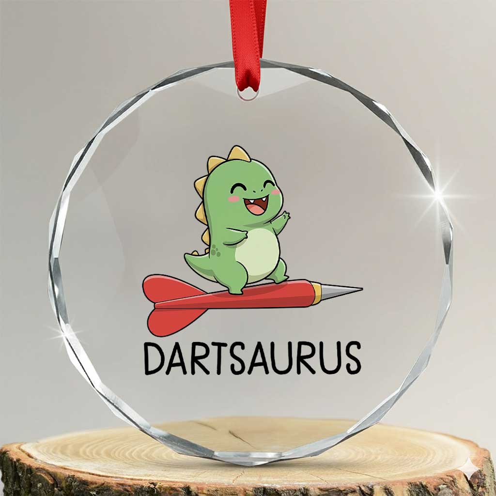 Cute Dartsaurus Playing Dart Crystal Glass Ornament Dinosaur Lover Gift TS12 Transparent Glass 3'' Circle Print Your Wear