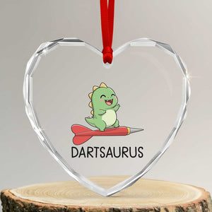 Cute Dartsaurus Playing Dart Heart Crystal Glass Ornament Dinosaur Lover Gift TS12 Transparent Glass 3'' Heart Print Your Wear