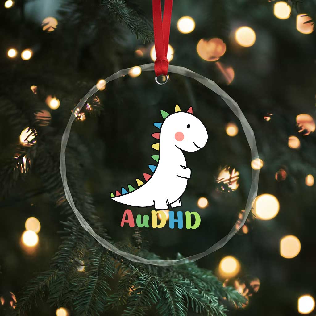 Cute Dinosaur AuDHD Crystal Glass Ornament ADHD Awareness TS02 Print Your Wear