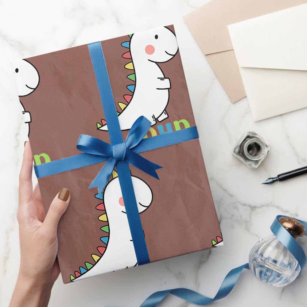 Cute Dinosaur AuDHD Wrapping Paper Roll ADHD Awareness TS02 Mocha Print Your Wear