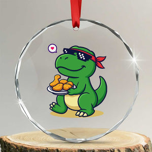 Cute Dinosaur Eating Chicken Nuggets Crystal Glass Ornament Food Humor Gift TS12 Transparent Glass 3'' Circle Print Your Wear