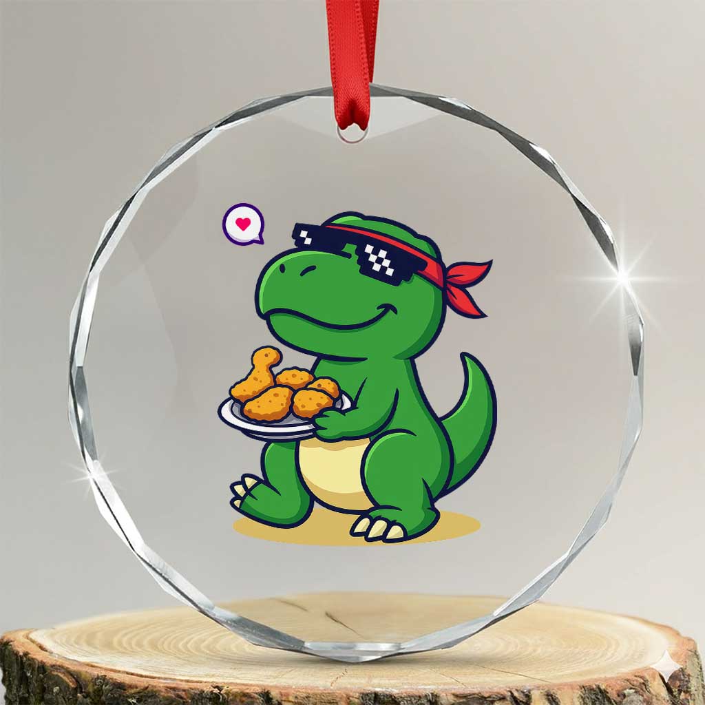 Cute Dinosaur Eating Chicken Nuggets Crystal Glass Ornament Food Humor Gift TS12 Transparent Glass 3'' Circle Print Your Wear