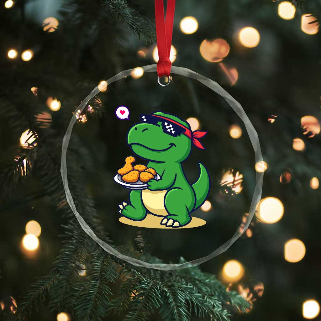 Cute Dinosaur Eating Chicken Nuggets Crystal Glass Ornament Food Humor Gift TS12 Print Your Wear