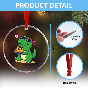 Cute Dinosaur Eating Chicken Nuggets Crystal Glass Ornament Food Humor Gift TS12 Print Your Wear