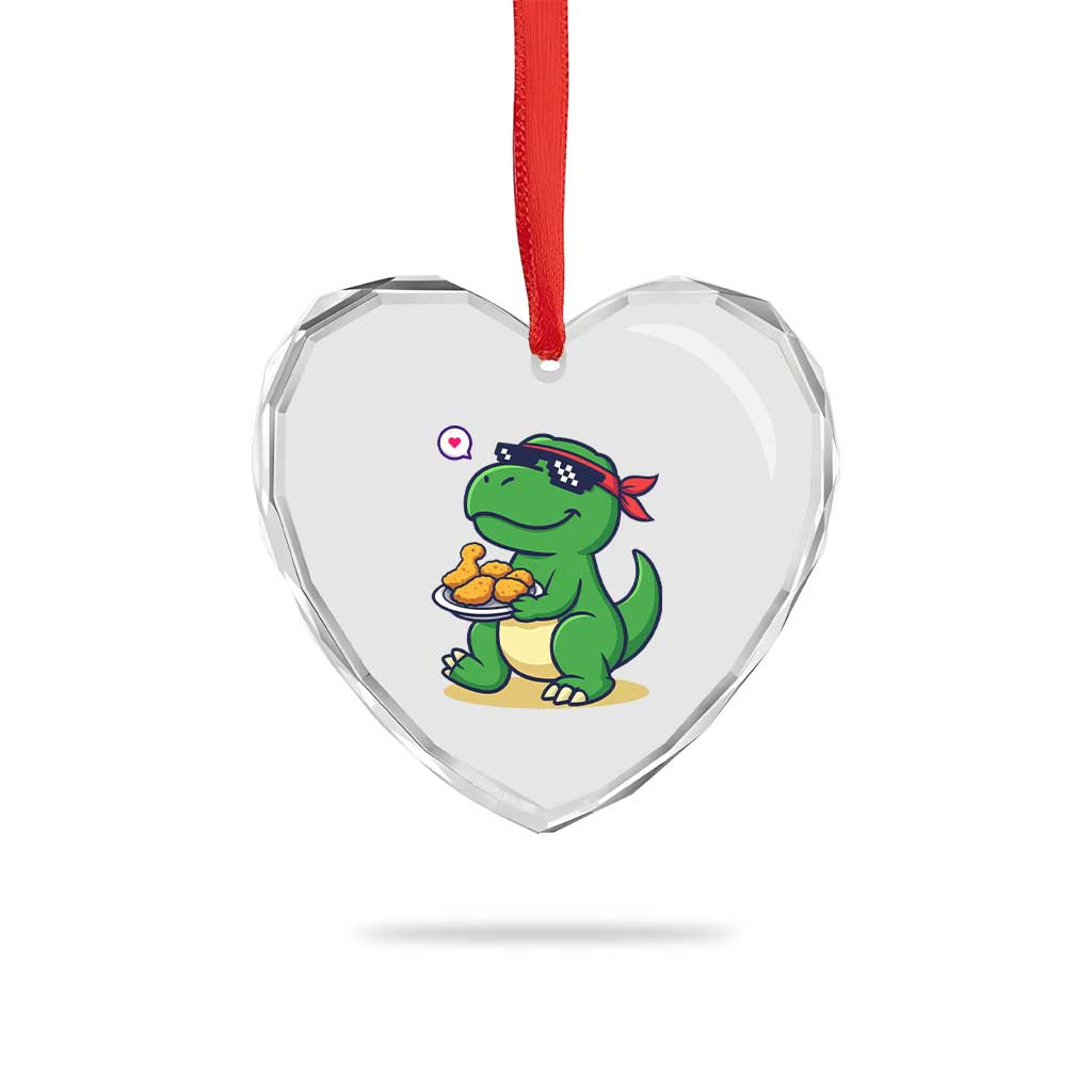 Cute Dinosaur Eating Chicken Nuggets Heart Crystal Glass Ornament Food Humor Gift TS12 Print Your Wear
