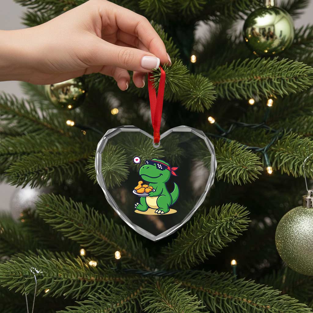 Cute Dinosaur Eating Chicken Nuggets Heart Crystal Glass Ornament Food Humor Gift TS12 Print Your Wear