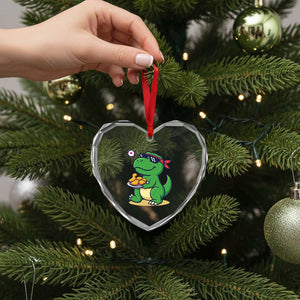 Cute Dinosaur Eating Chicken Nuggets Heart Crystal Glass Ornament Food Humor Gift TS12 Print Your Wear