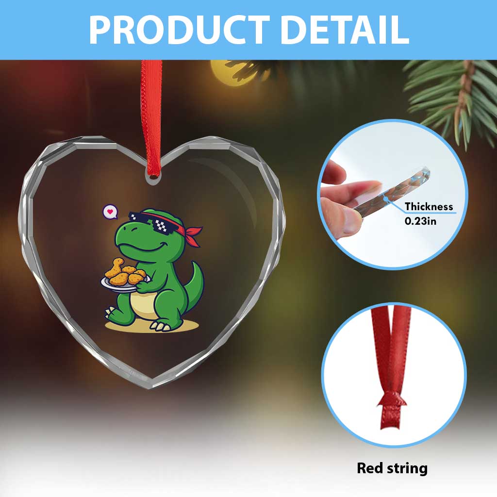 Cute Dinosaur Eating Chicken Nuggets Heart Crystal Glass Ornament Food Humor Gift TS12 Print Your Wear