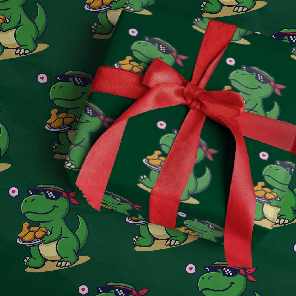 Cute Dinosaur Eating Chicken Nuggets Wrapping Paper Roll Food Humor Gift TS12 Green Print Your Wear