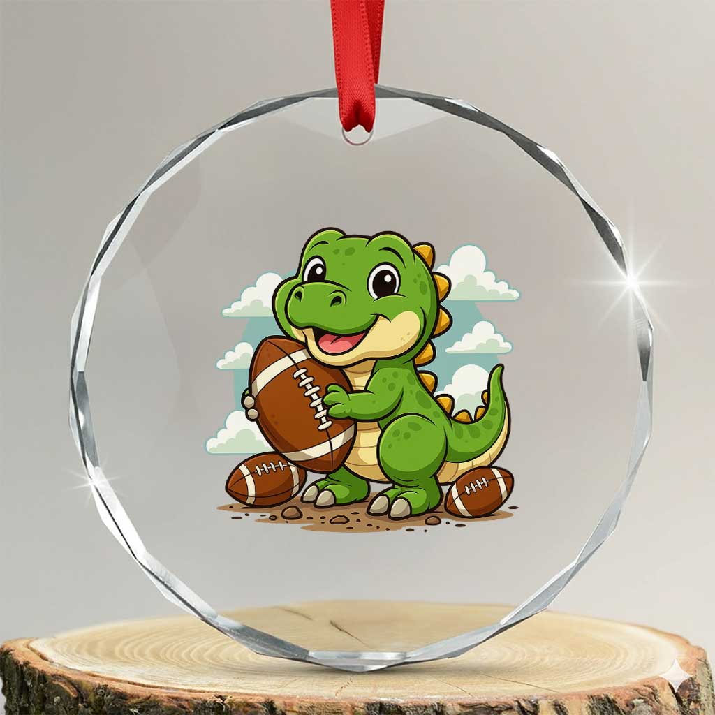 Cute Dinosaur Playing Football Crystal Glass Ornament Funny Kids Gift TS12 Transparent Glass 3'' Circle Print Your Wear