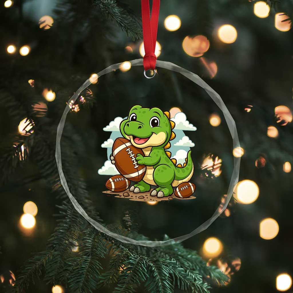 Cute Dinosaur Playing Football Crystal Glass Ornament Funny Kids Gift TS12 Print Your Wear