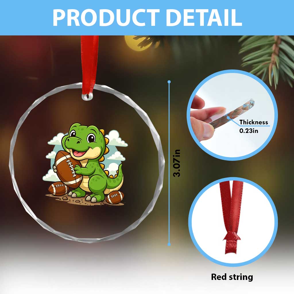 Cute Dinosaur Playing Football Crystal Glass Ornament Funny Kids Gift TS12 Print Your Wear