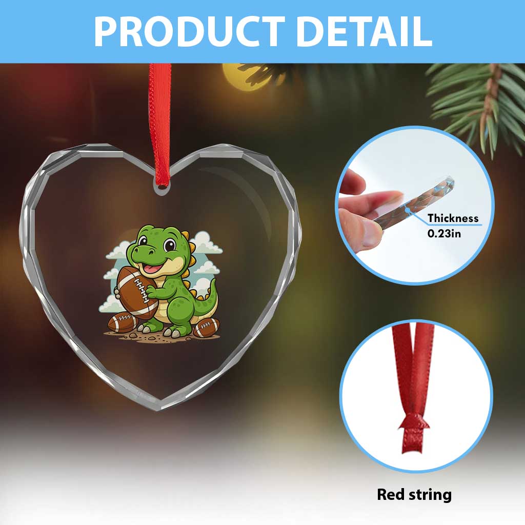 Cute Dinosaur Playing Football Heart Crystal Glass Ornament Funny Kids Gift TS12 Print Your Wear