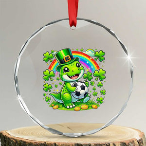 Cute Dinosaur Soccer Player Crystal Glass Ornament St Patricks Day Dino Lover TS12 Transparent Glass 3'' Circle Print Your Wear
