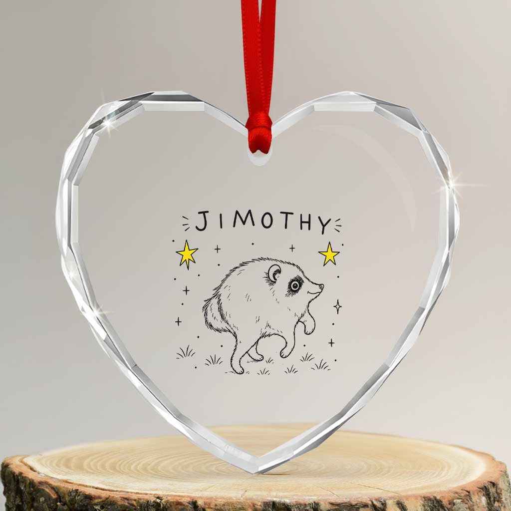 Cute Doodle Starry Jimothy the Raccoon Graphic Heart Crystal Glass Ornament Viral Seattle Trash Panda TS02 Transparent Glass 3'' Heart Print Your Wear
