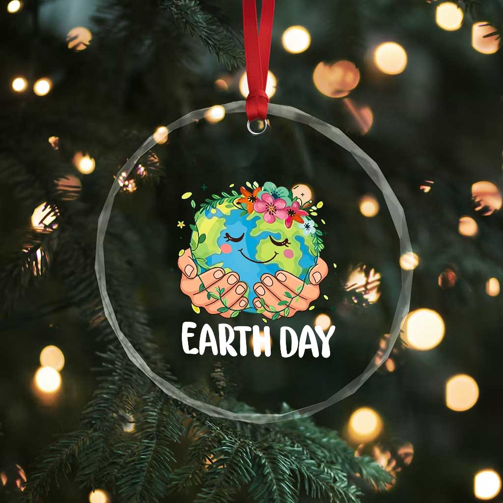 Cute Earth with Floral Earth Day Crystal Glass Ornament TS14 Print Your Wear