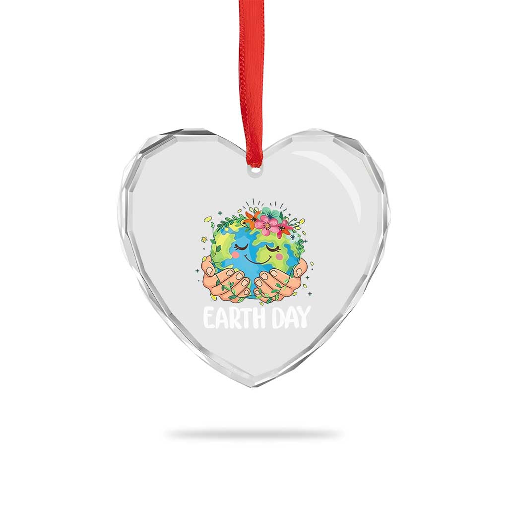 Cute Earth with Floral Earth Day Heart Crystal Glass Ornament TS14 Print Your Wear